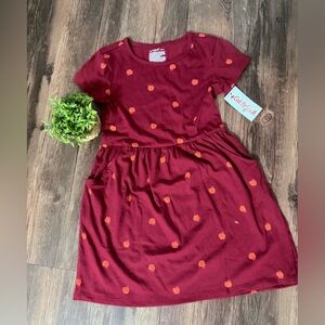 Cat & Jack Burgundy Dress with Orange Apple Print